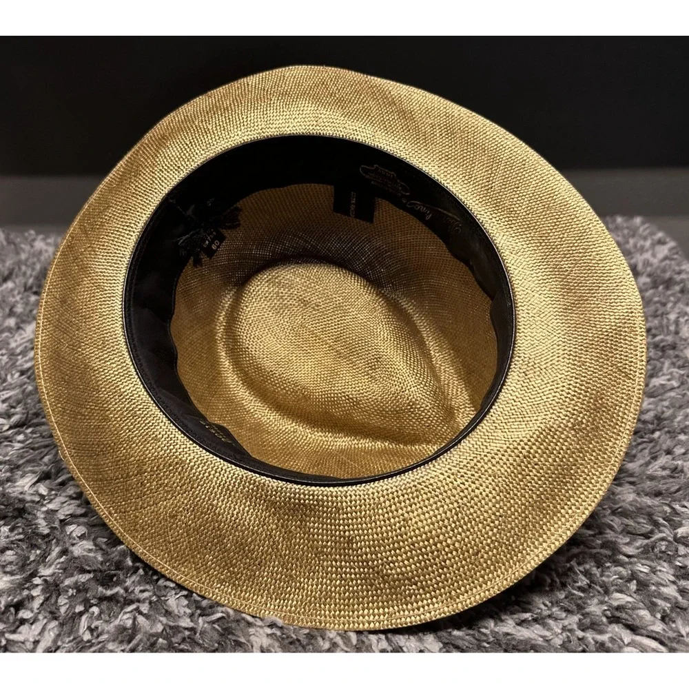 Borsalino Fedora Hat Mens 7 1/2 Beige Genuine Straw Suede Band Italy Classic
